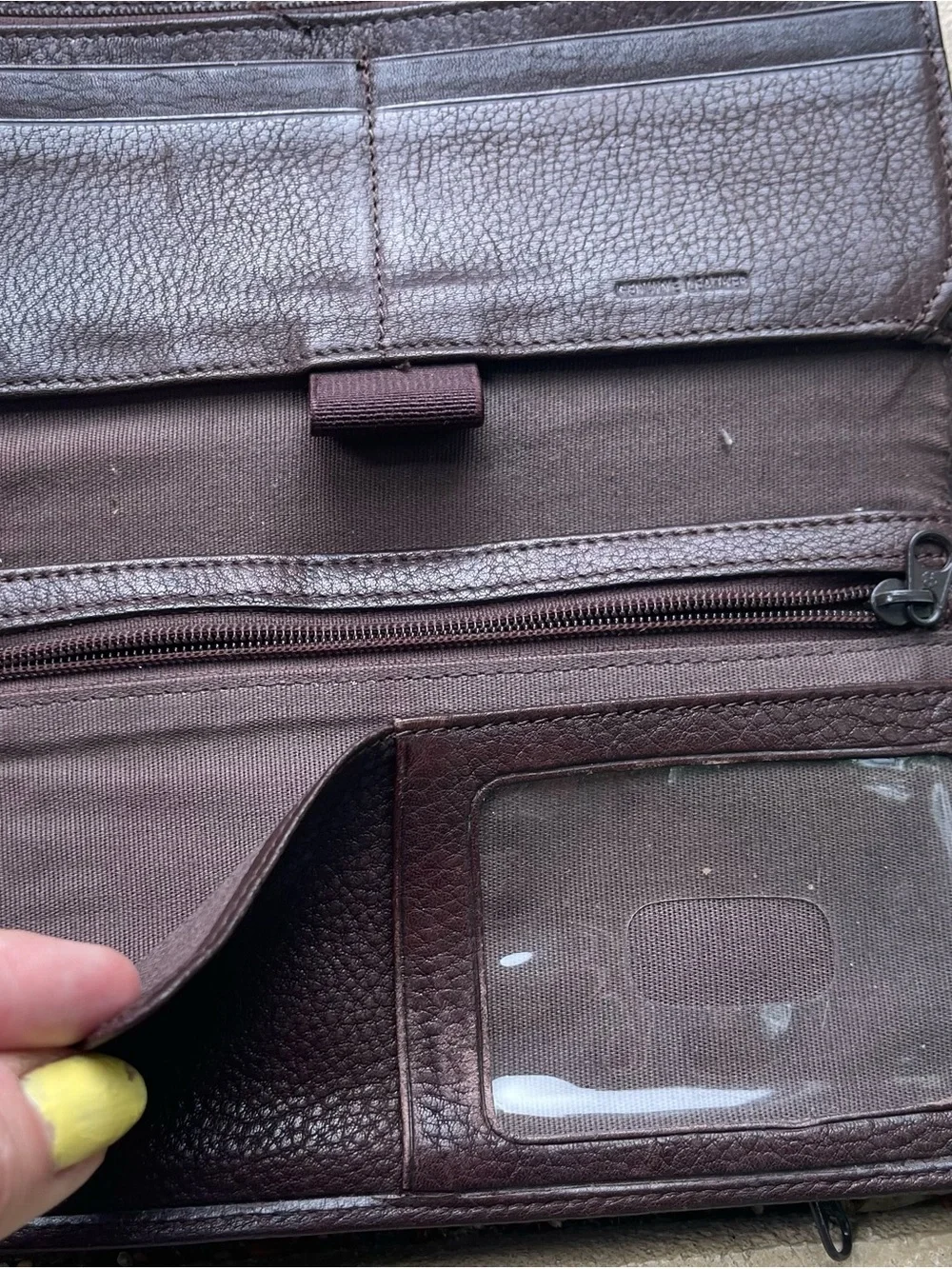Fossil Brown Pebbled Leather  Envelope Zip Wallet